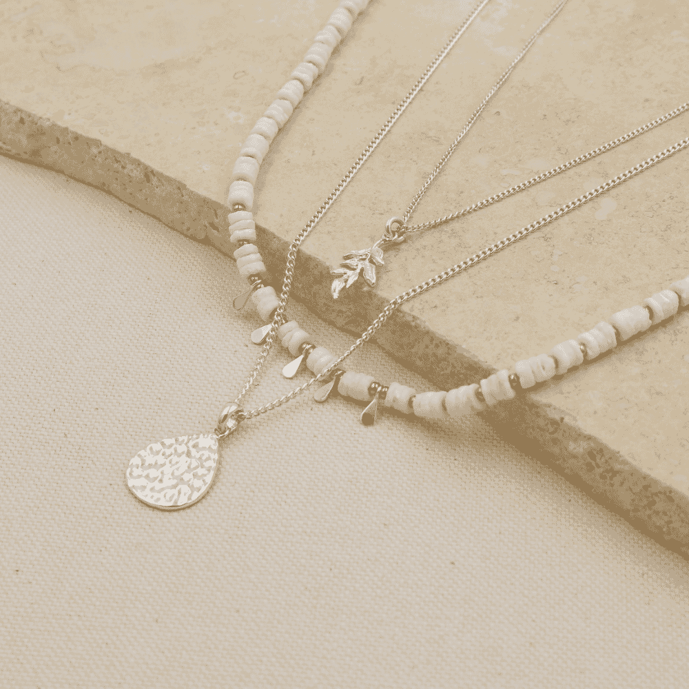 Creation Teardrop Silver Necklace / Naturelle Silver and Gold Plated Necklace / Leaf Silver Necklace
