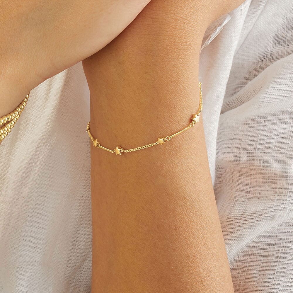 Gold Myriad Chain Charm Bracelet with Star Charms 