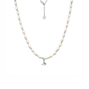 Papillon Pearl Silver Necklace - Turquoise