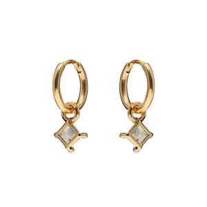 NU & MII Huggy Hoop Square Gold Plated Earrings - Moonstone