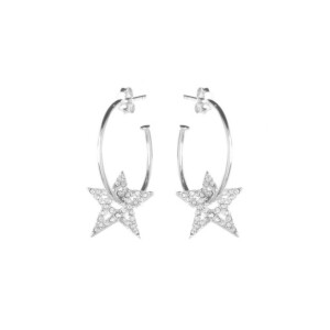Clear Crystal Star Hoop Silver Earrings