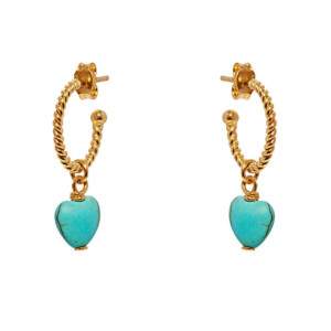 Turquoise Heart Hoop Gold Earrings