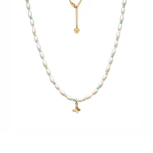 Papillon Pearl Gold Plated Necklace - Turquoise