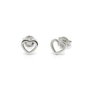 Open Heart Silver Stud Earrings