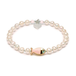 Pisces Fish Pink Pearl Bracelet - Mixed Metals