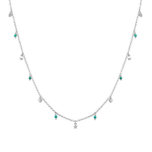 Turquoise Hearts and Stars Silver Necklace
