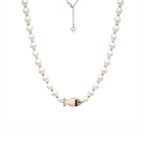 Pisces Fish Pink Pearl Necklace