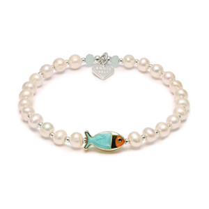 Pisces Fish Blue Pearl Bracelet - Mixed Metals
