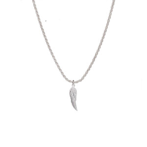 42 Men's Rope Silver Chain Necklace - Angel Wing