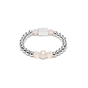 Poppy Pearl Silver Ring - Clear Crystal