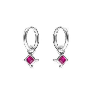NU & MII Huggy Hoop Square Silver Earrings - Pink