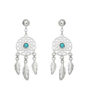 Turquoise Dreamcatcher Silver Earrings