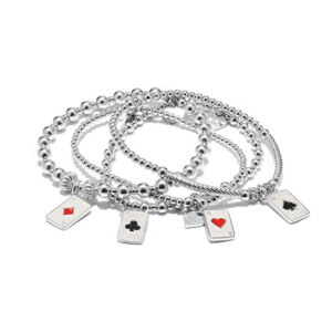Four of a Kind Cards Silver Bracelet Stack