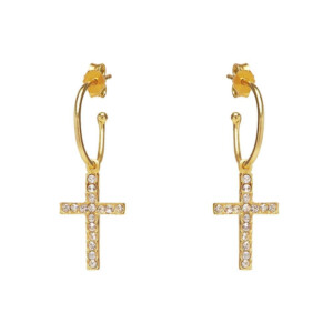 Outlet NU & MII Clear Sparkle Hoop Cross Gold Earrings