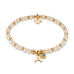 Pearls of Love Gold Plated Charm Bracelet - Something Blue & Initial
