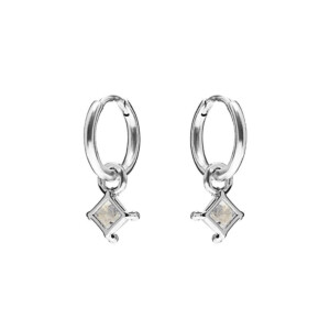 NU & MII Huggy Hoop Square Silver Earrings - Moonstone