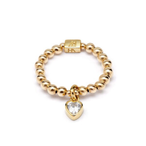 Mini Charm Crystal Heart Gold-Filled Ring