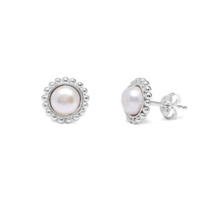 Outlet Pearl Silver Stud Earrings