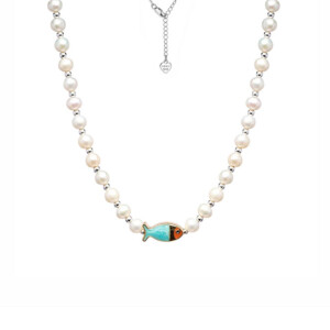 Pisces Fish Blue Pearl Necklace