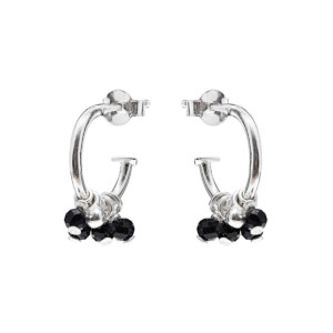 Gotri Silver Hoop Earrings - Black Onyx