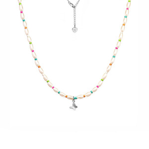 Papillon Pearl Silver Necklace - Neon Hues