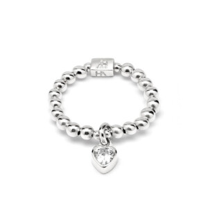 Mini Charm Silver Ring - Crystal Heart