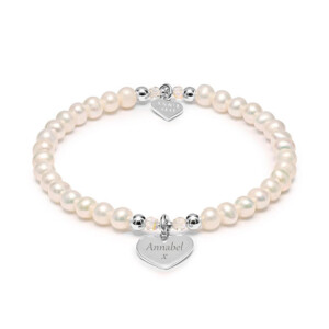Poppy Pearl Personalised Heart 925 Sterling Silver Bracelet