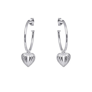 Lined Heart Hoop Silver Earrings