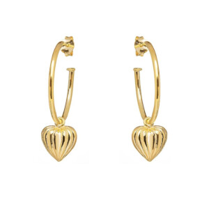 Lined Heart Hoop Gold Plated Earrings