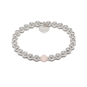 Poppy Silver Charm Bracelet - Rose Quartz
