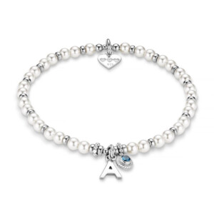 Pearls of Love Silver Charm Bracelet - Something Blue & Initial