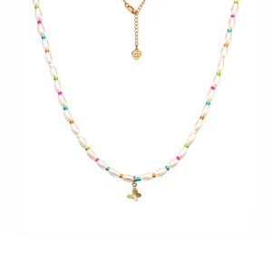 Papillon Pearl Gold Plated Necklace - Neon Hues