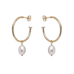 Pearl Drop Hoop Gold Plated Earrings