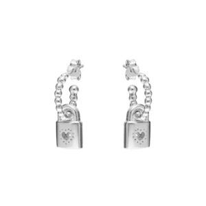 Outlet Love Lock Silver Hoop Earrings