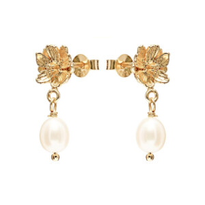 Poppy Pearl Gold Plated Stud Earrings