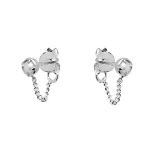 Outlet NU & MII Pearl Stud Chain Silver Earrings