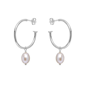 Pearl Drop Hoop Silver Earrings