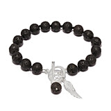 42 Men's Lava Bead Silver Bracelet - Angel Wing