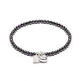 Hematite Santeenie Silver Charm Bracelet - Heart Flower
