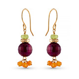 Precious Dangle Gold Plated Earrings - Ruby
