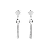Heart Tassel Silver Earrings