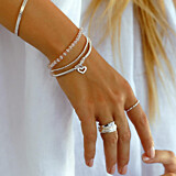 Peony Heart Silver Charm Bracelet - Rose Quartz