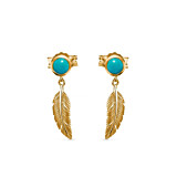 Turquoise Feather Gold Plated Dangle Earrings