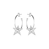 Clear Crystal Star Hoop Silver Earrings