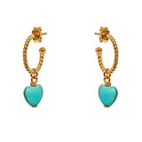 Turquoise Heart Hoop Gold Earrings