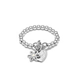 Santeenie Silver Enamel Flower Heart Charm Ring - Choice of Colour