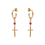 Outlet NU & MII Semi - Precious Cross Gold Hoop Earrings - Red
