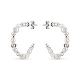 Aphrodite Pearly Crystal Hoop Silver Earrings