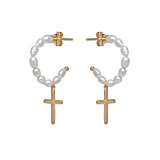 Outlet NU & MII Pearl Hoop Cross Gold Earrings