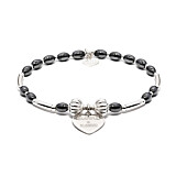 Santorini Hematite Silver Charm Bracelet - Grateful & Blessed